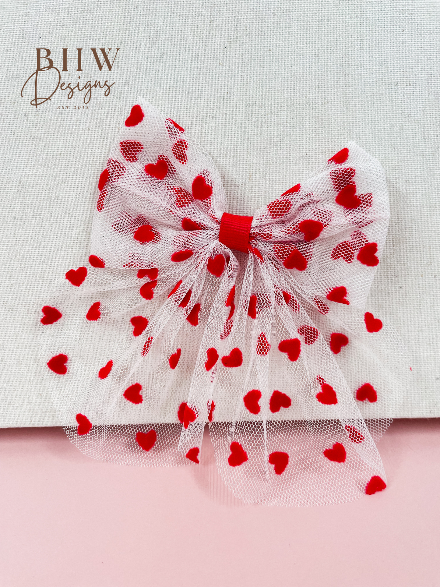 Red Heart Mesh Hair Bow
