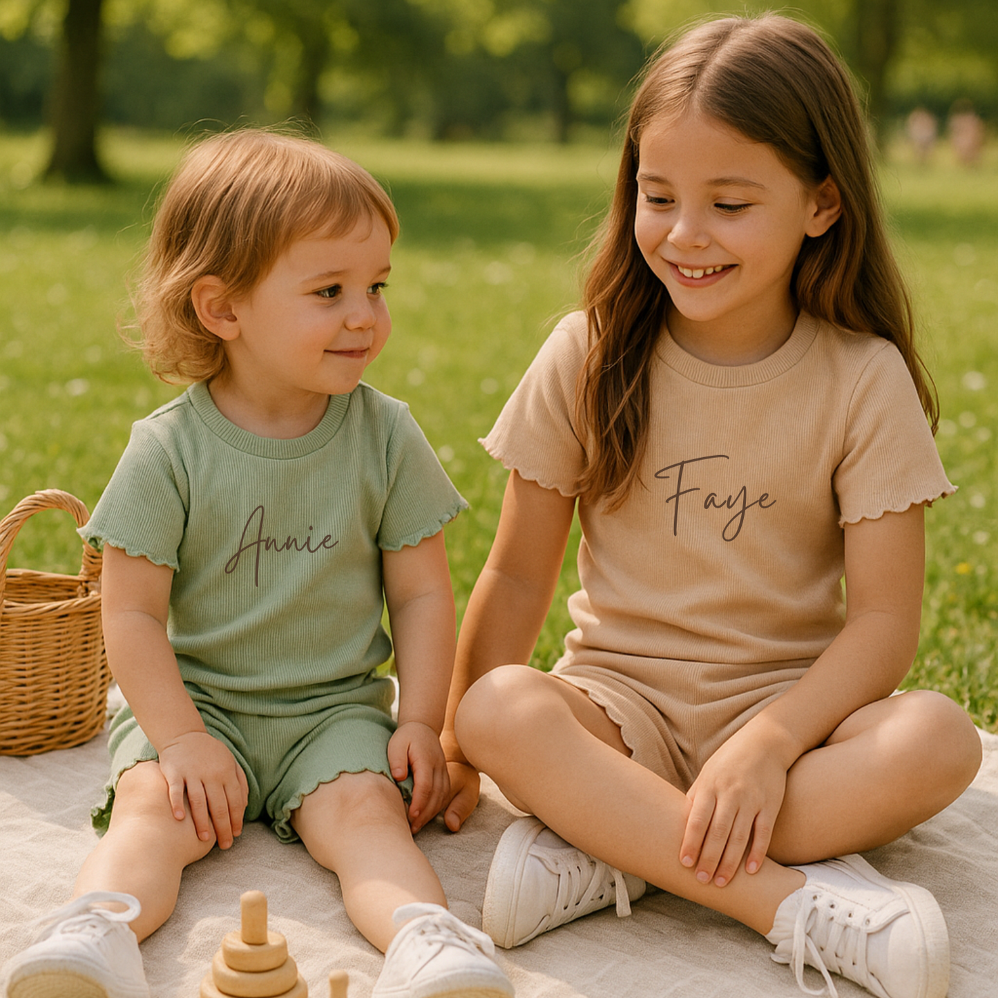 Girl's Ribbed T-shirt and Short Set - Sage Green