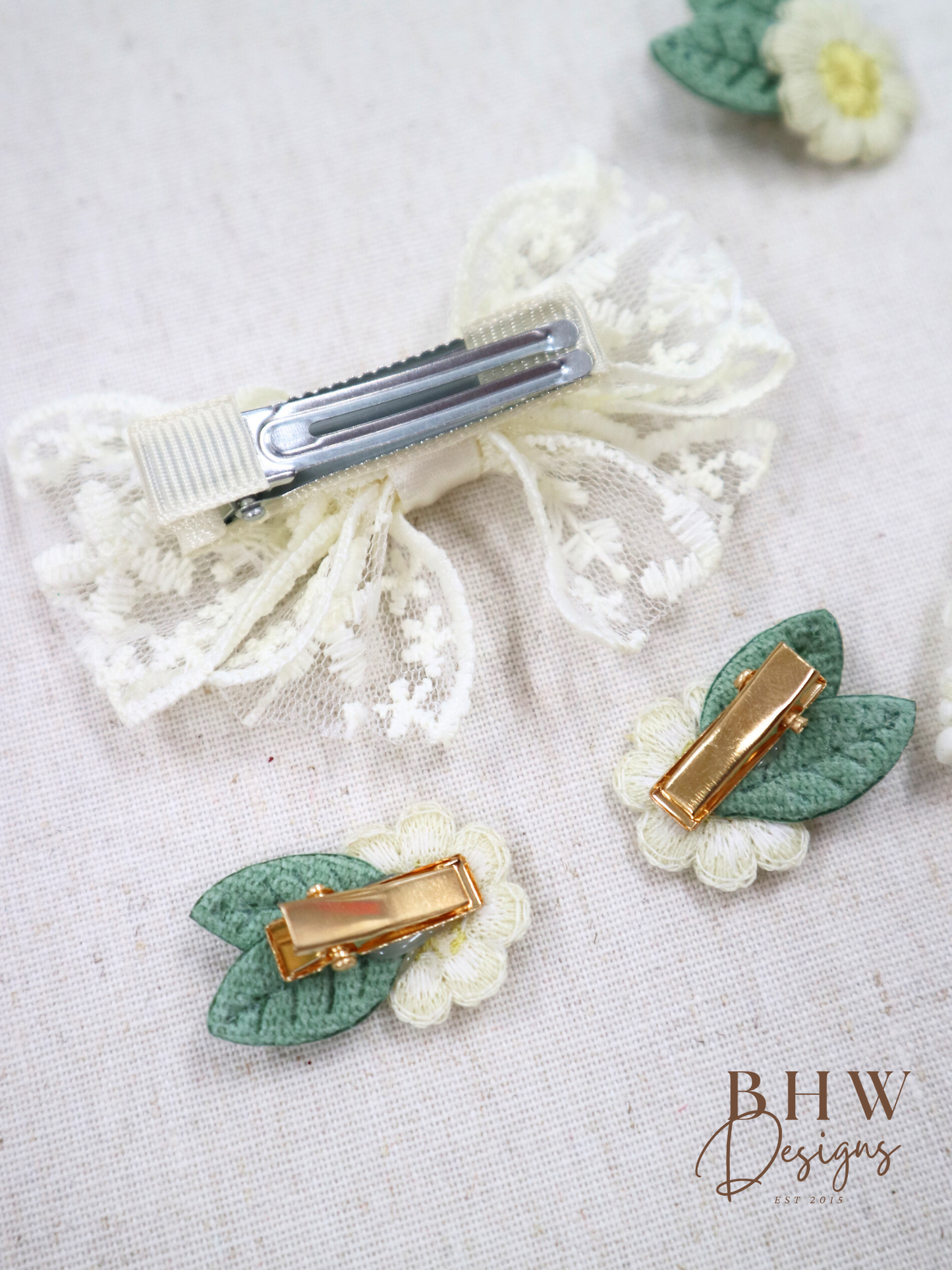 Lace Flower Hair Bow & Clip Set