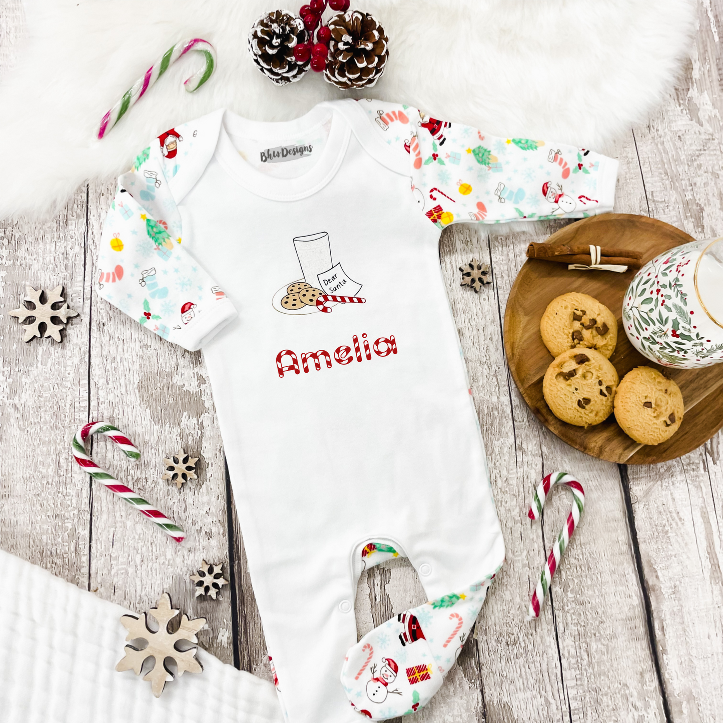 Baby Personalised Milk and Cookies Christmas Print Bodysuit