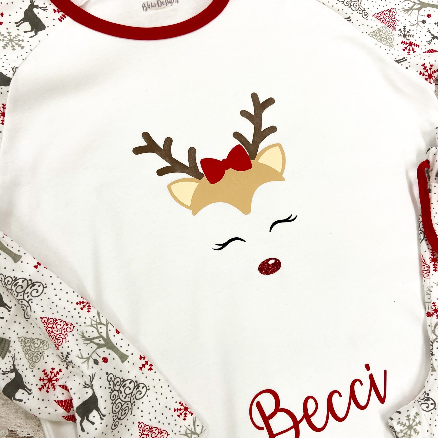 Women's Personalised Reindeer Christmas Adult Pyjamas