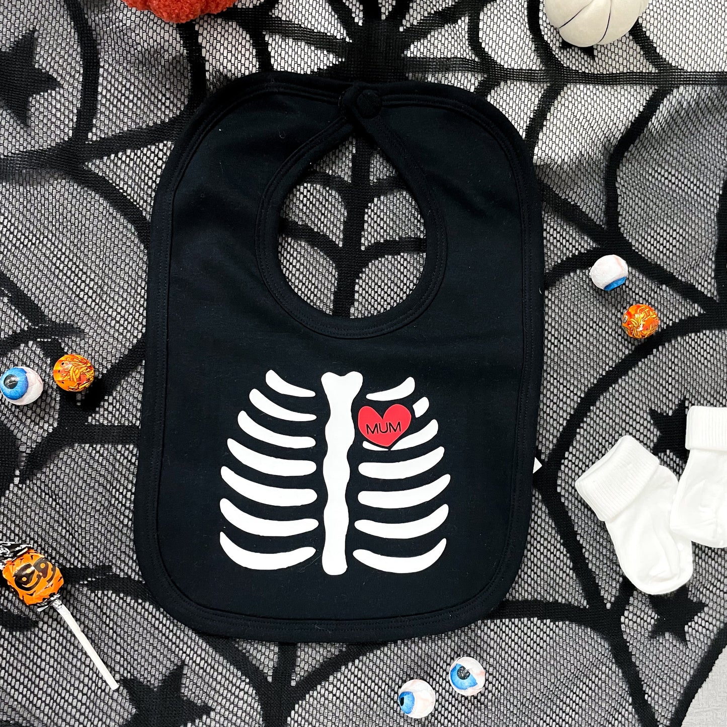 Black Skeleton Glow in the dark Bib