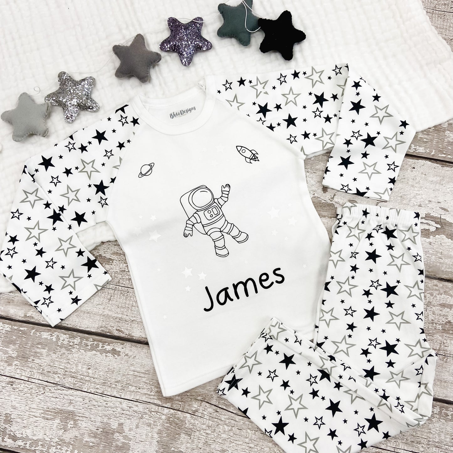 Personalised Children's astronaut Glow in the Dark Pyjamas