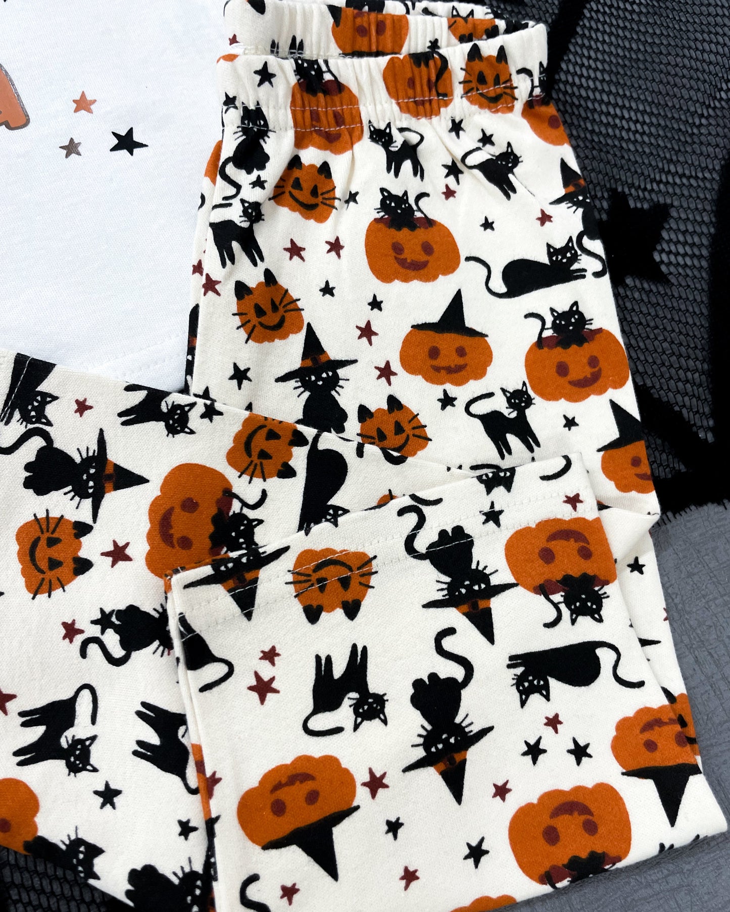 Personalised Black Cat and Pumpkin Halloween Pyjamas
