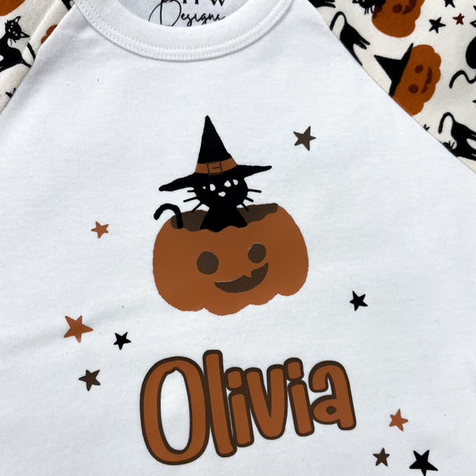 Personalised Black Cat & Pumpkin Pyjamas