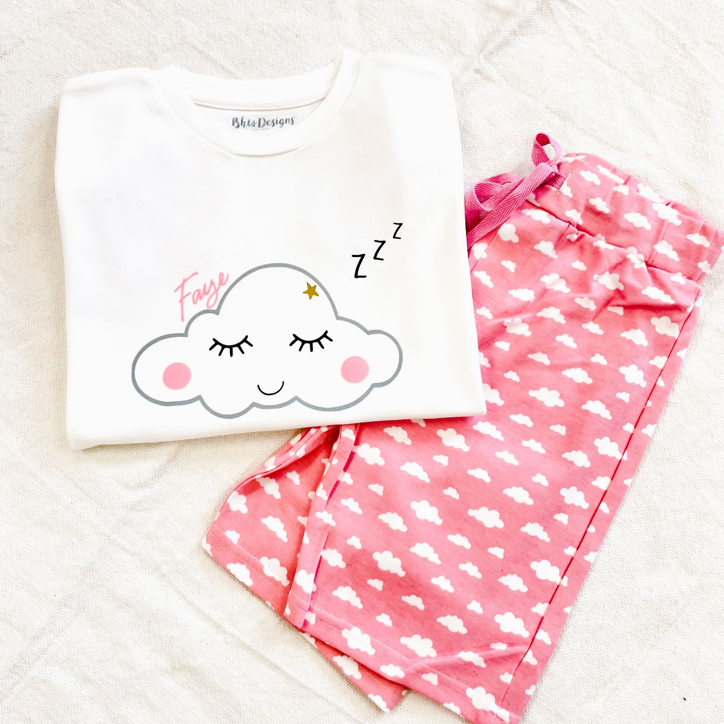 Personalised Pink Cloud Children's Short Pyjamas