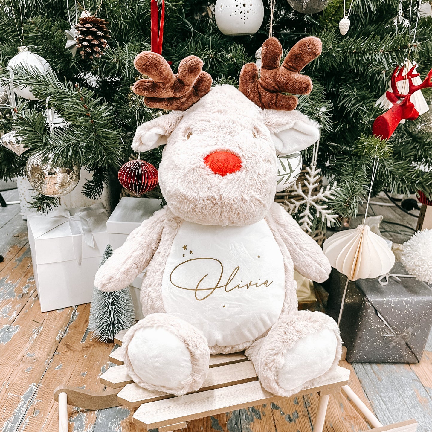 Personalised Name Christmas Reindeer Large Teddy