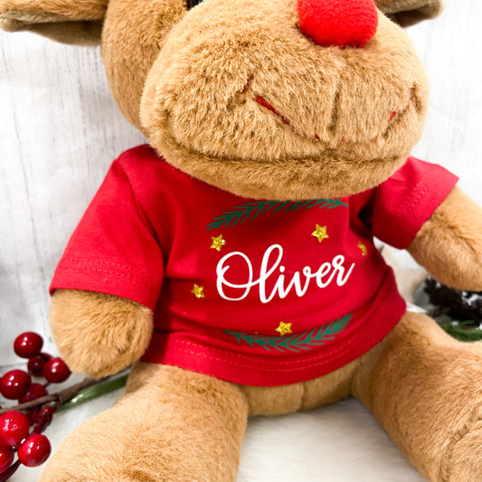 Personalised Brown Reindeer Teddy with T-shirt