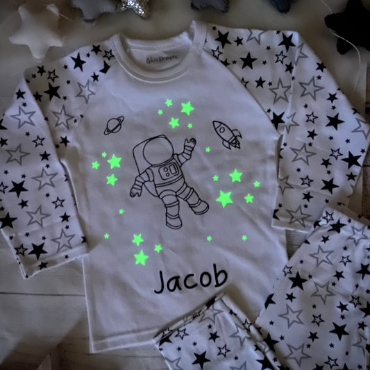 Personalised Children's astronaut Glow in the Dark Pyjamas