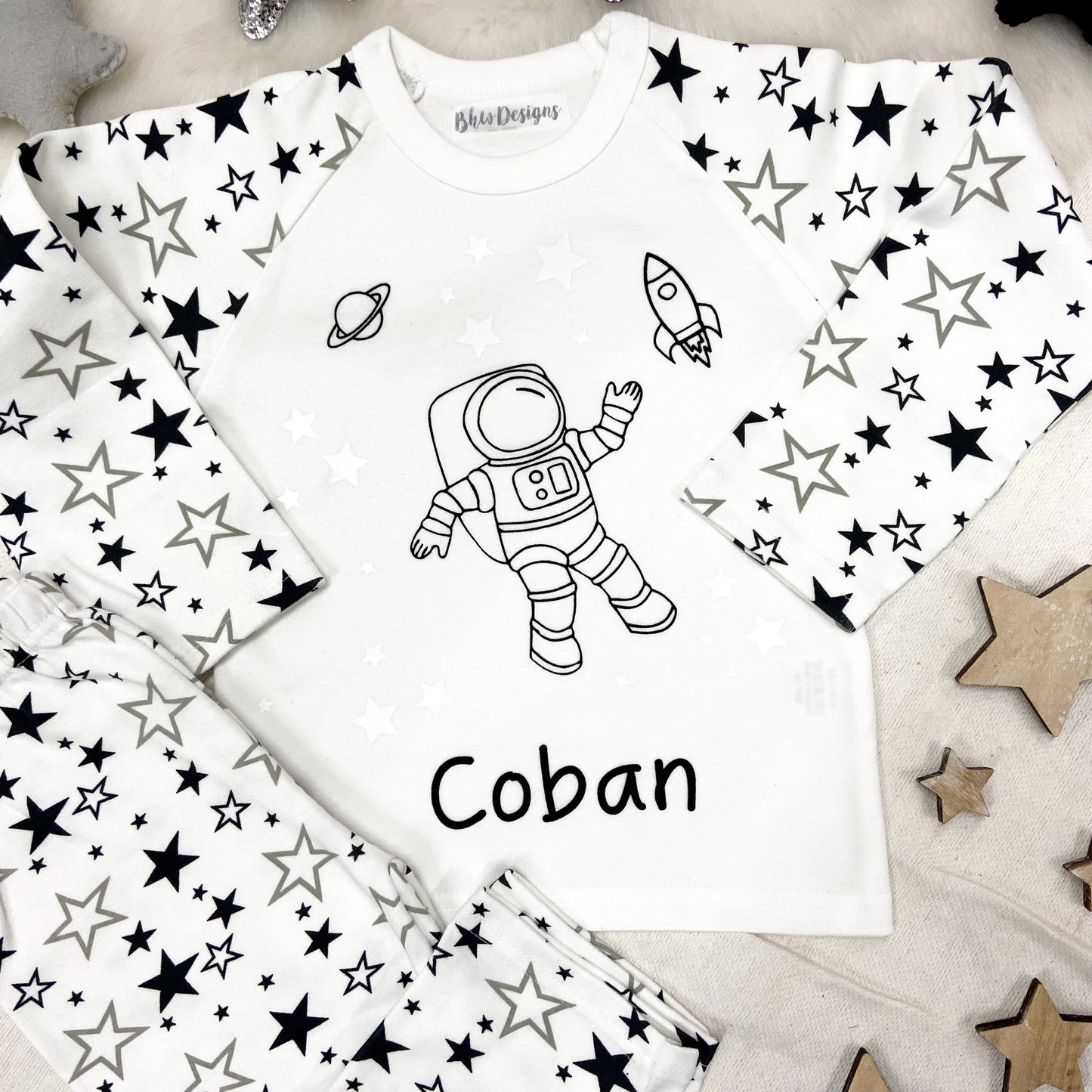 Personalised Children's astronaut Glow in the Dark Pyjamas