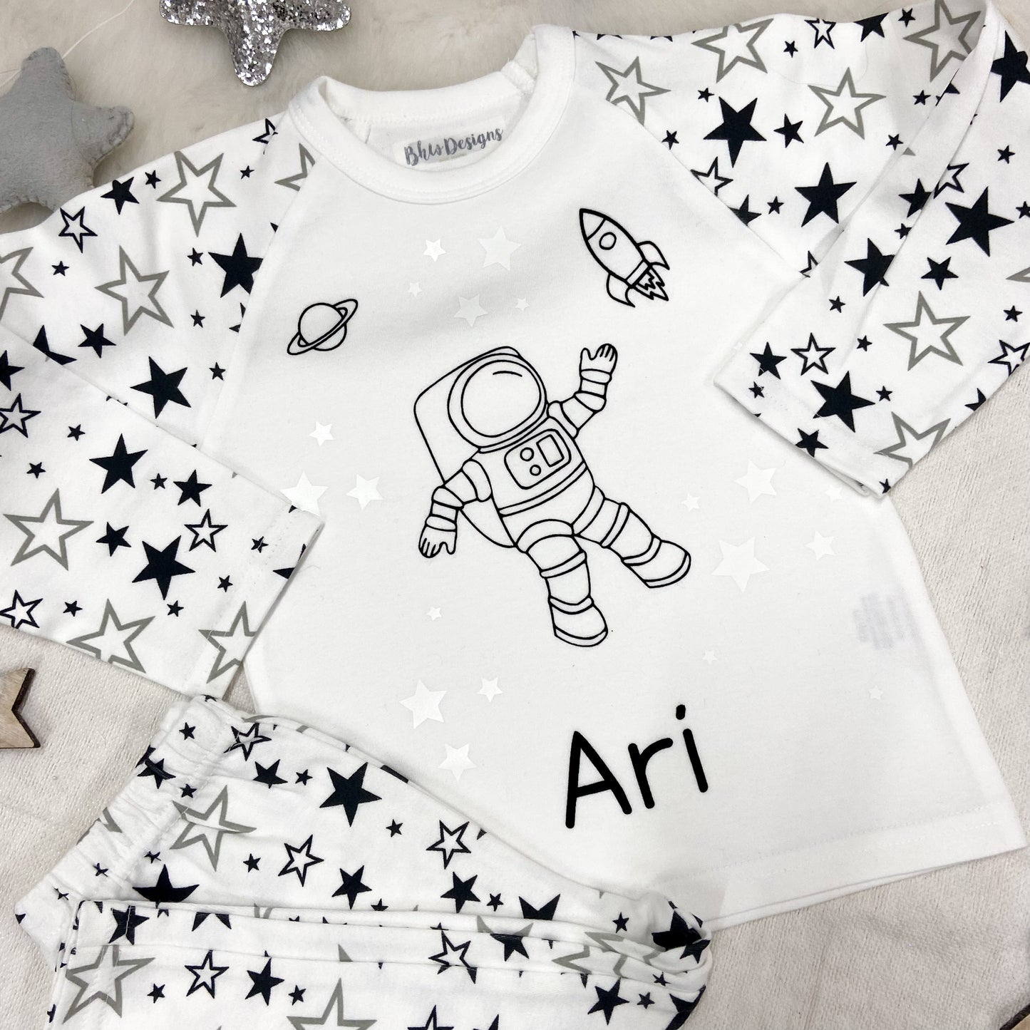 Personalised Children's astronaut Glow in the Dark Pyjamas