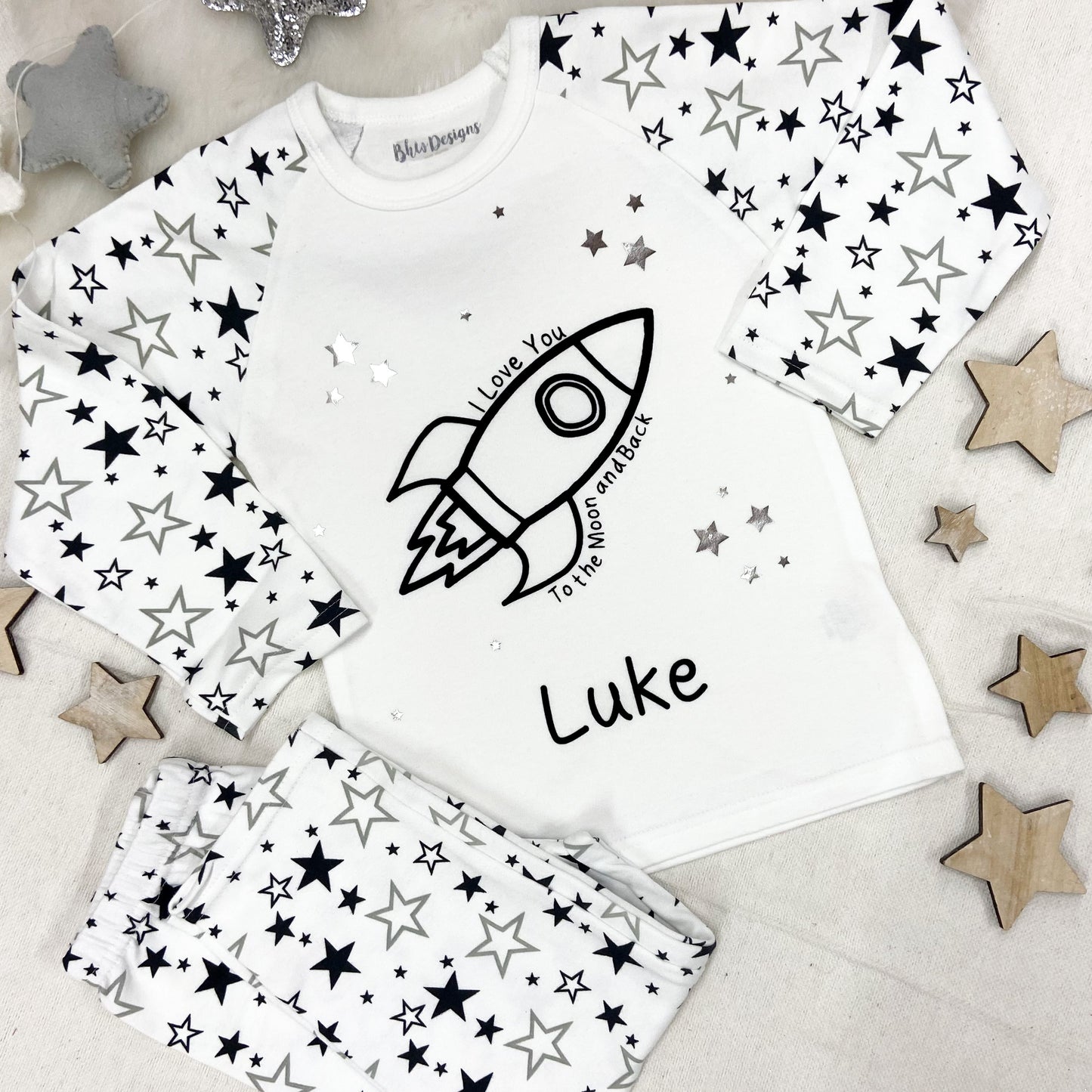 Personalised Children's Rocket and Star Pyjamas