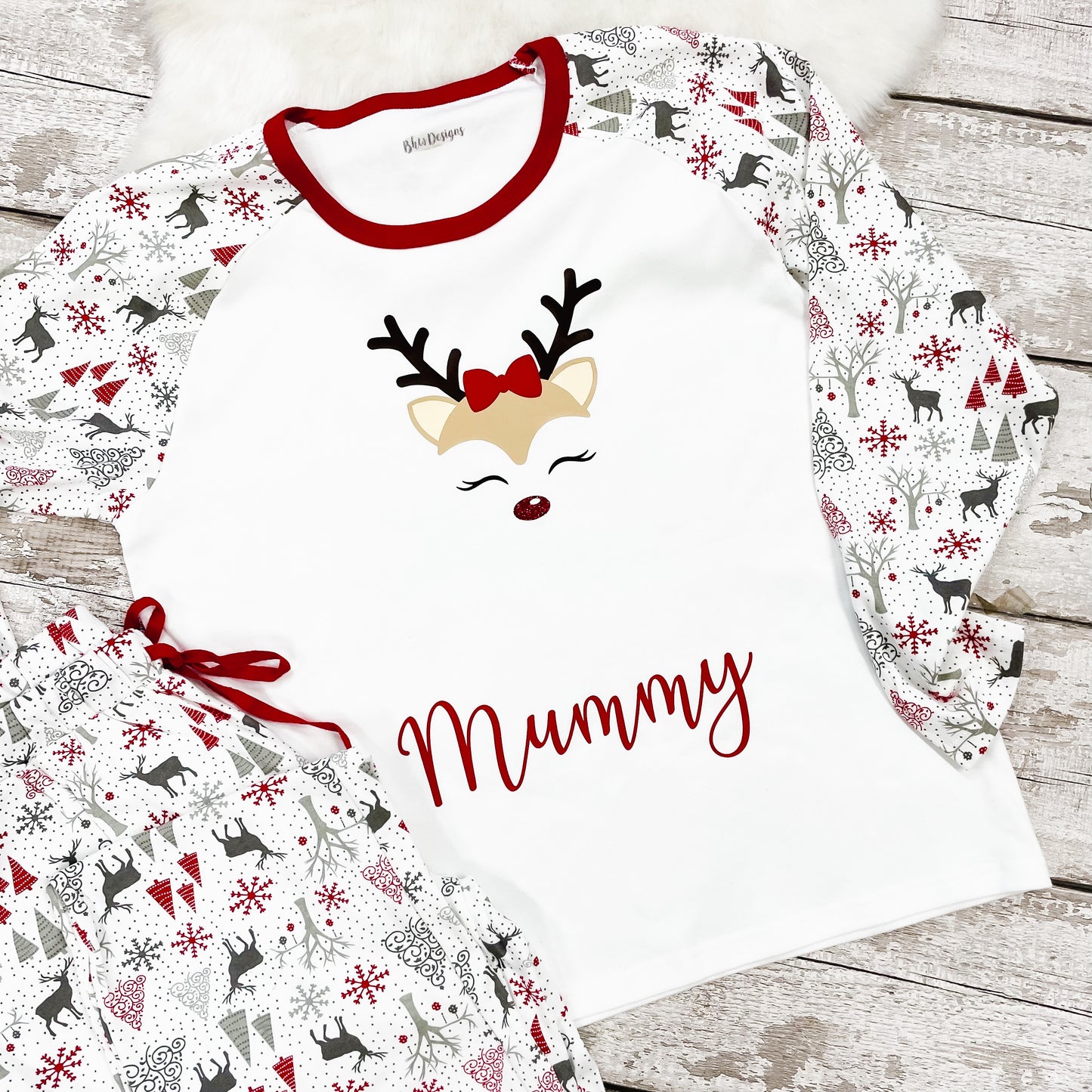 Women's Personalised Reindeer Christmas Adult Pyjamas