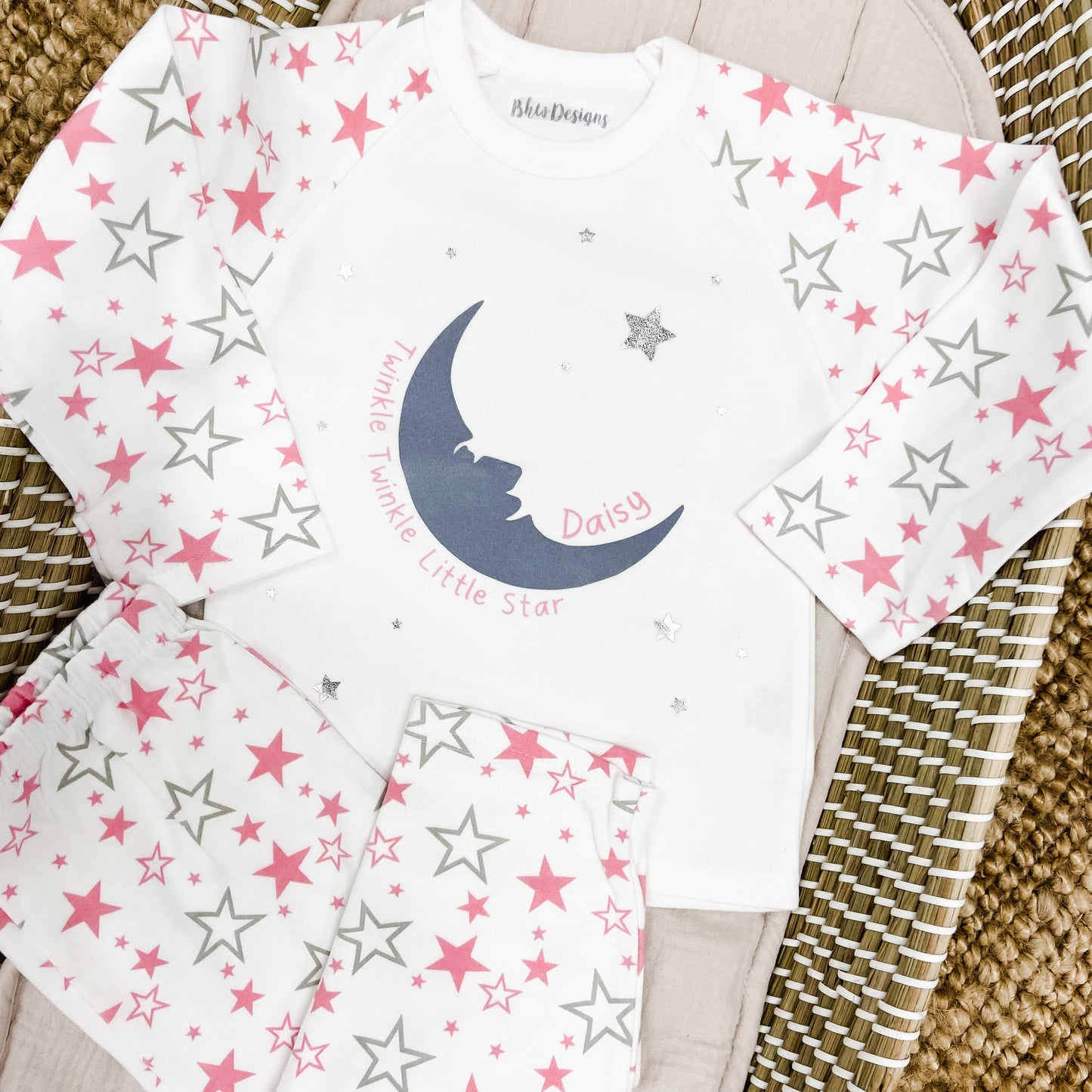 Personalised Pink Children's Moon and stars Pyjamas