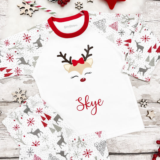 Personalised Girl Reindeer Pyjamas