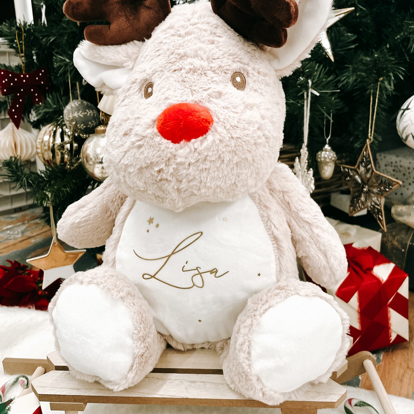 Personalised Name Christmas Reindeer Large Teddy