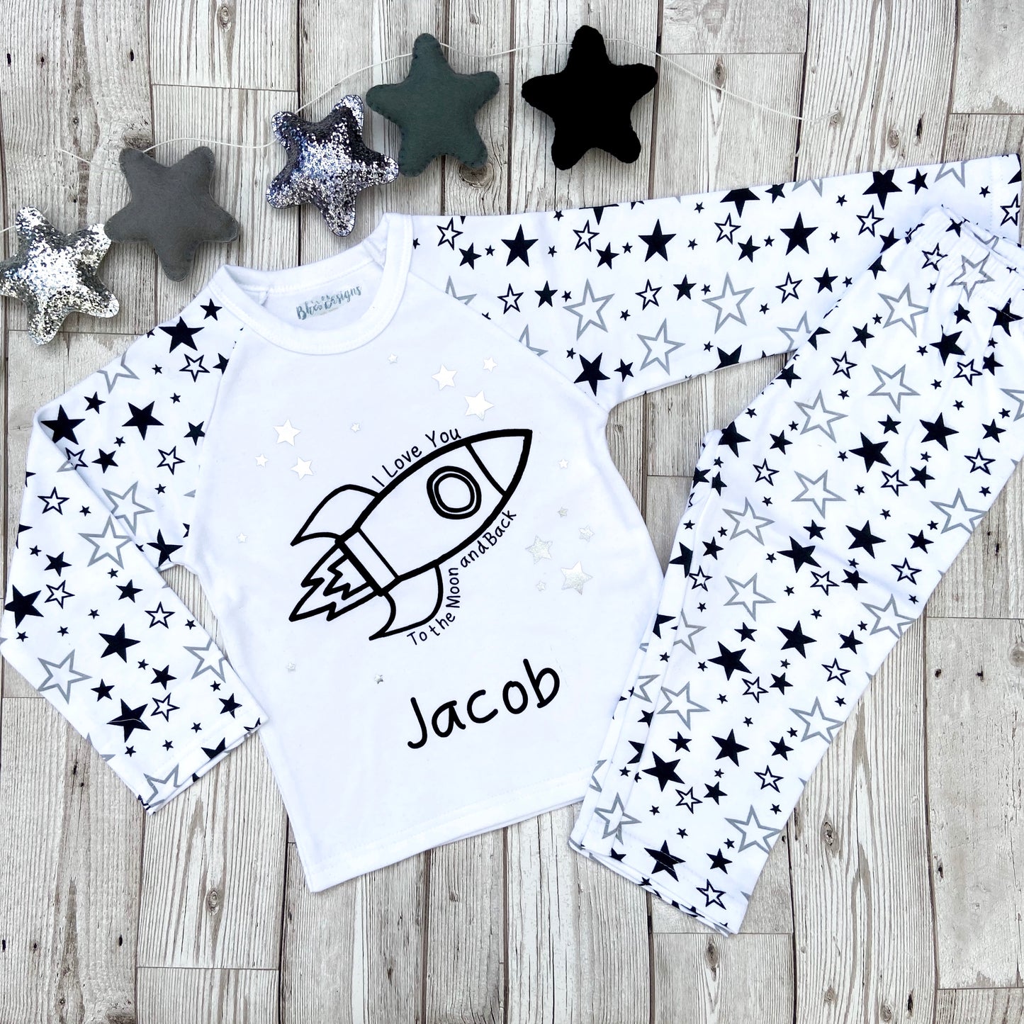 Personalised Children's Rocket and Star Pyjamas