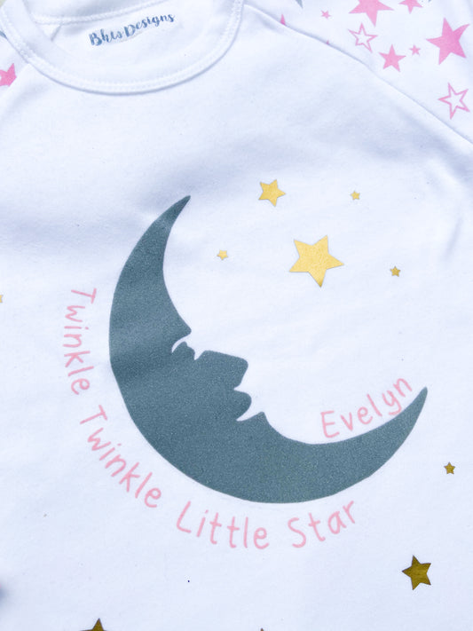 Personalised Pink Children's Moon and stars Pyjamas