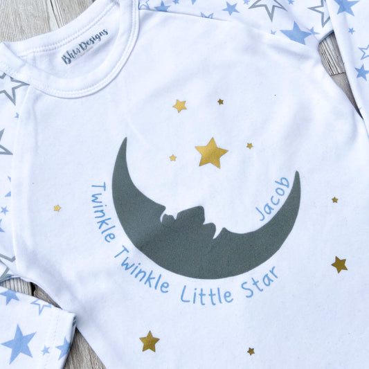 Personalised Blue Children's Moon and stars Pyjamas