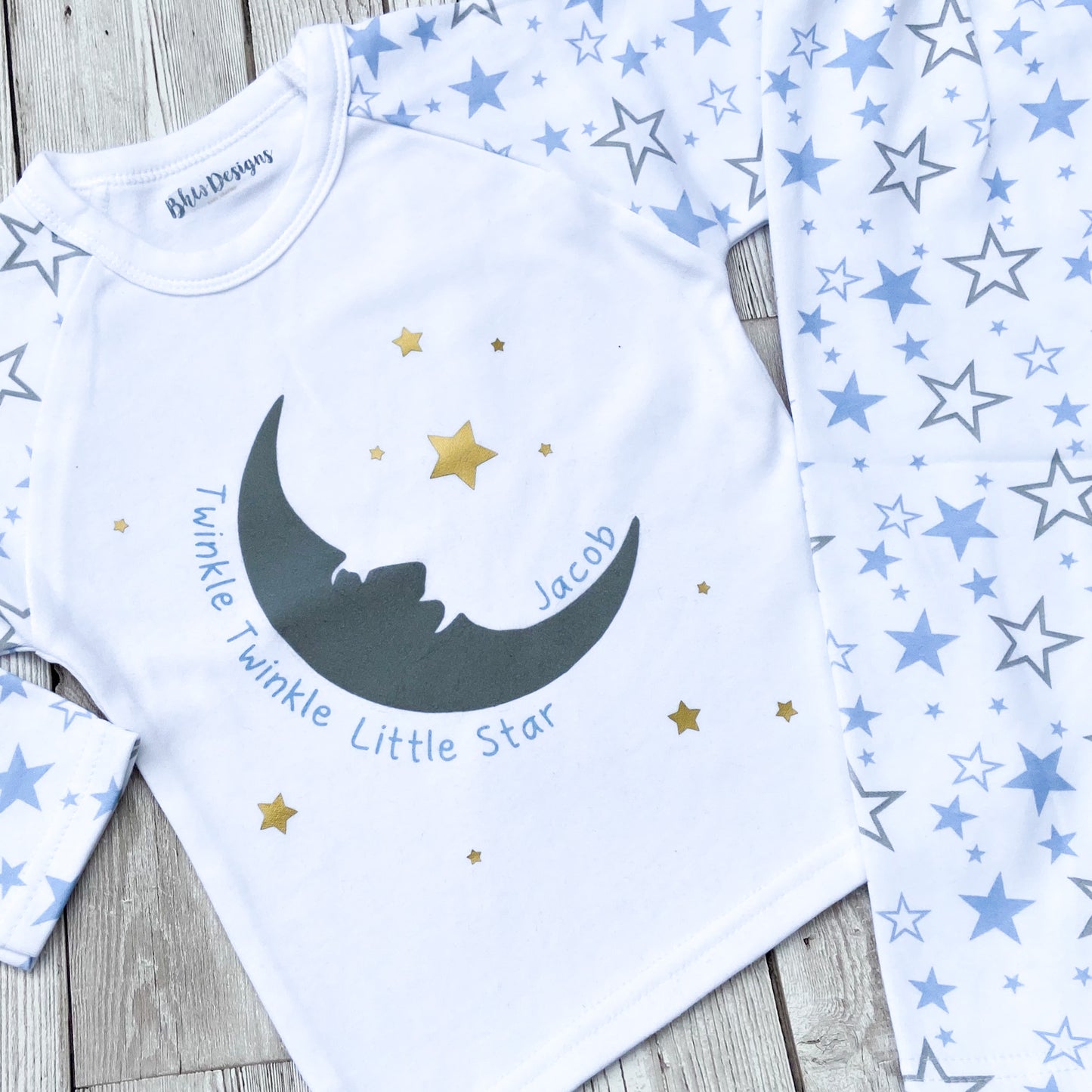 Personalised Blue Children's Moon and stars Pyjamas
