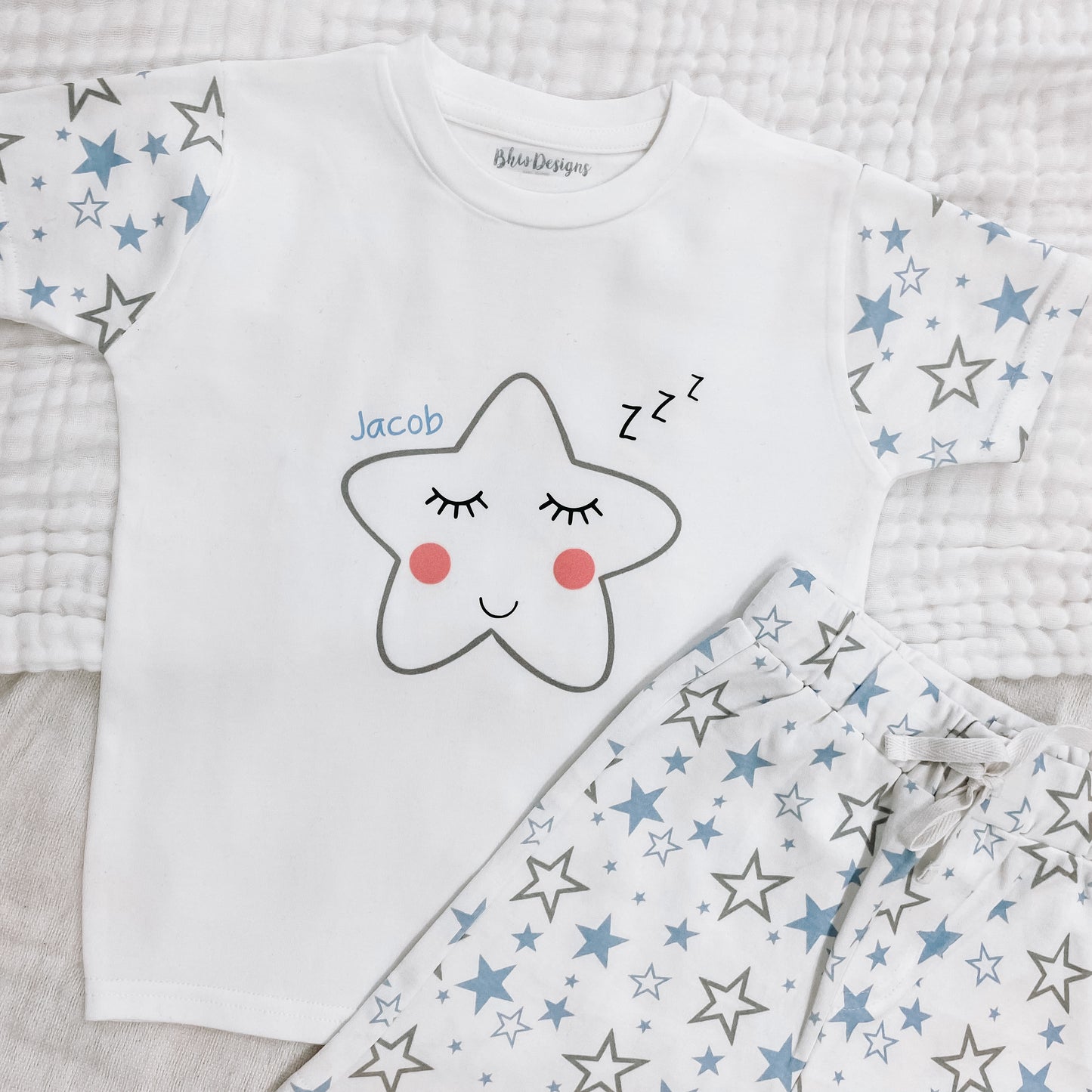 Personalised Blue Star Children's Short Pyjamas