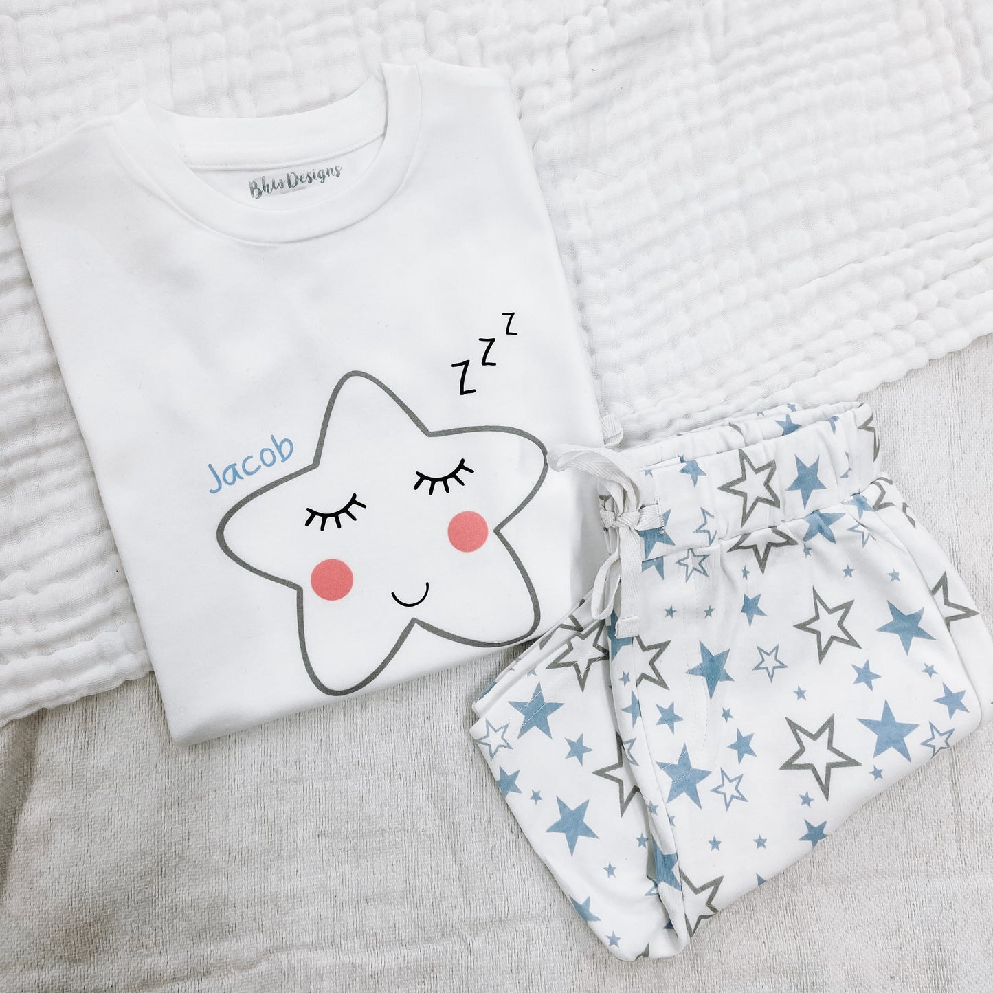 Personalised Blue Star Children's Short Pyjamas
