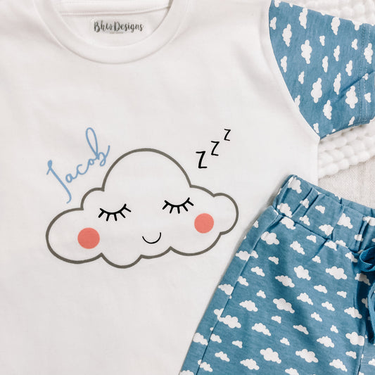 Personalised Blue Cloud Children's Short Pyjamas
