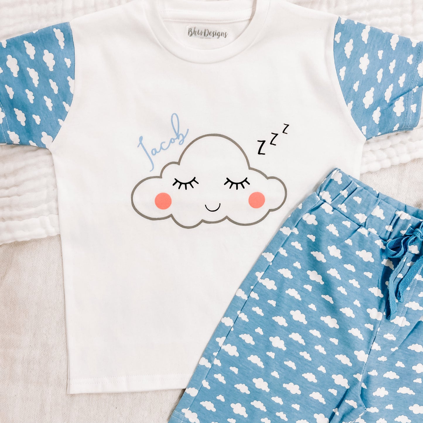 Personalised Blue Cloud Children's Short Pyjamas