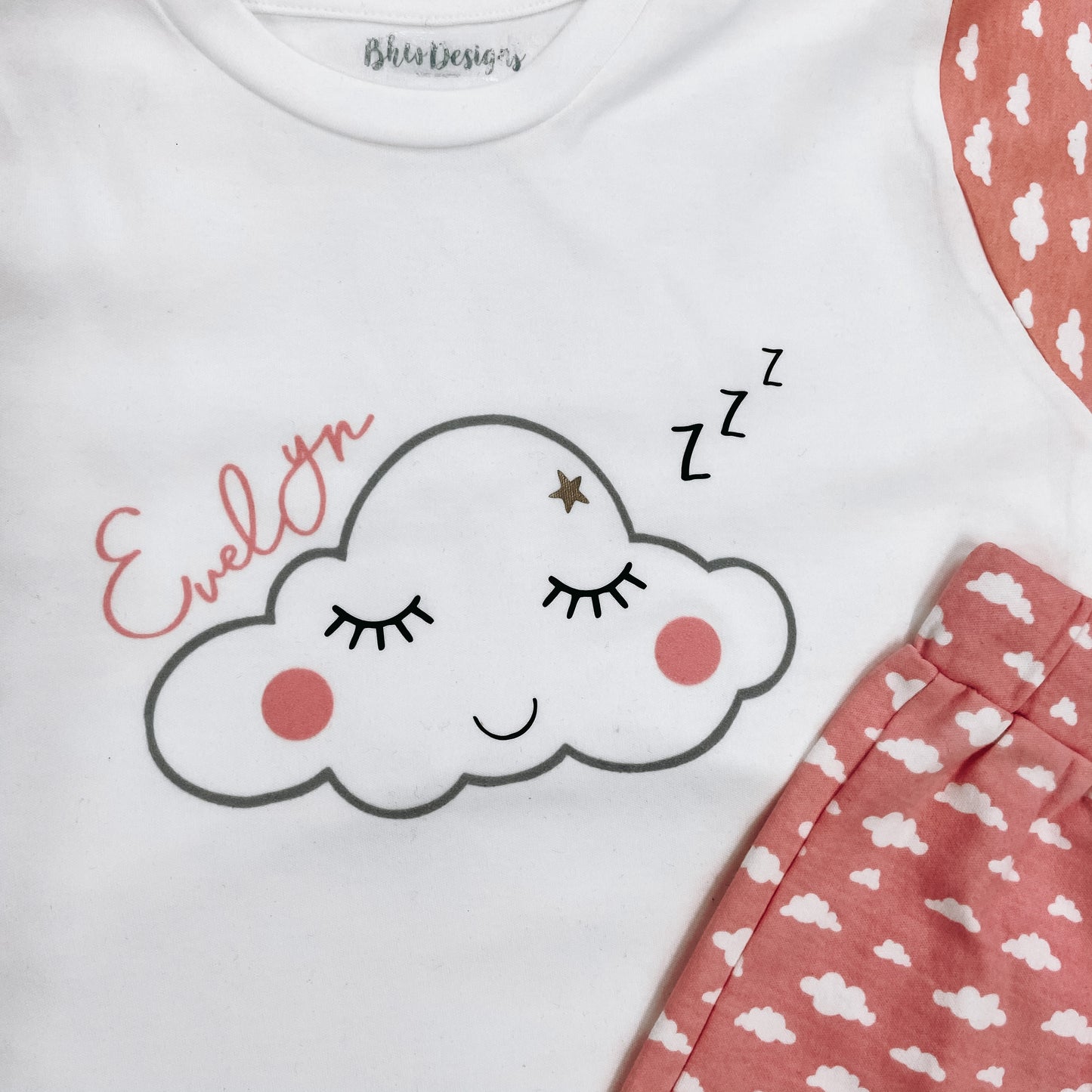 Personalised Pink Cloud Children's Short Pyjamas
