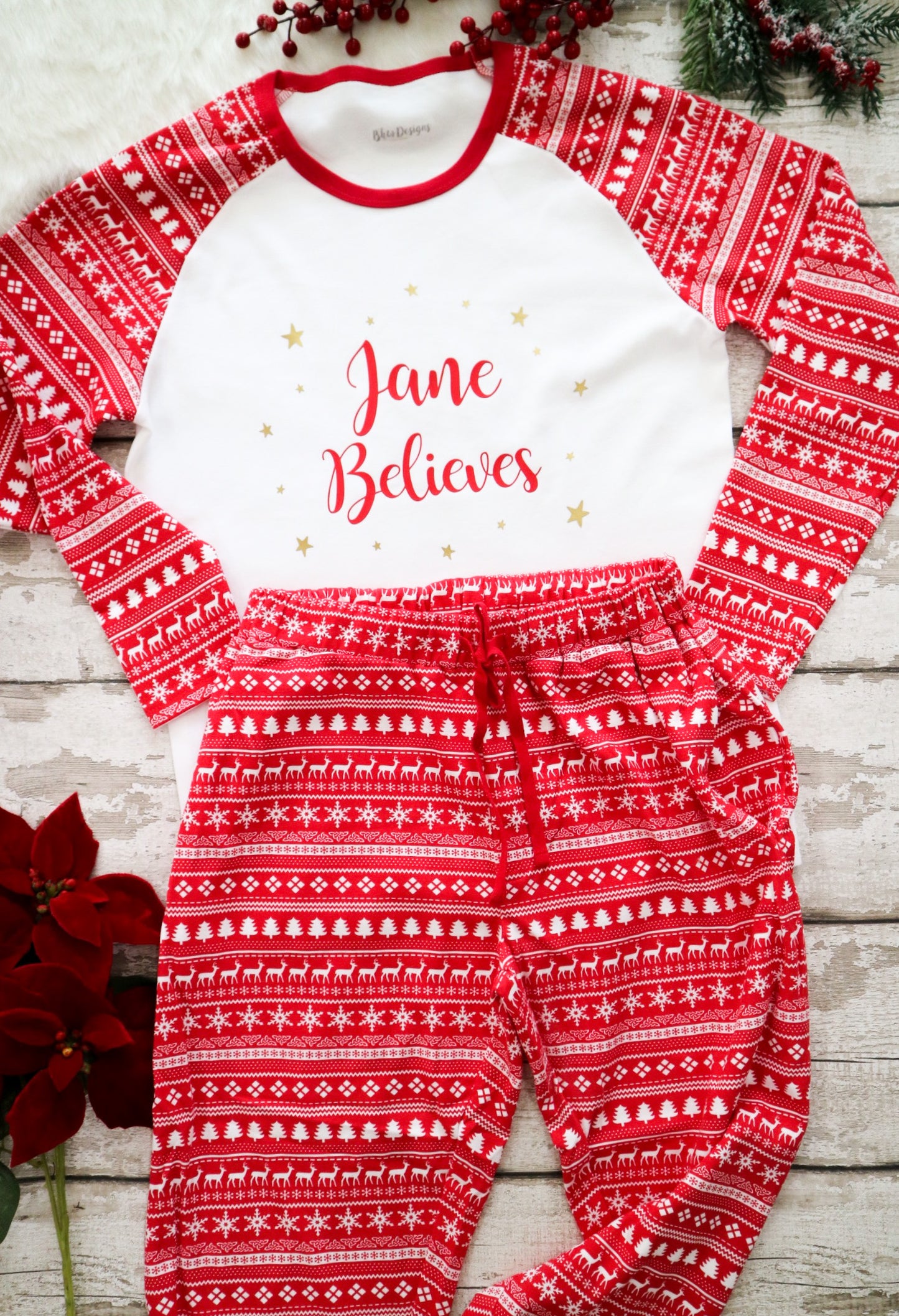 Women's Personalised Believes Christmas Fair Isle Pyjamas