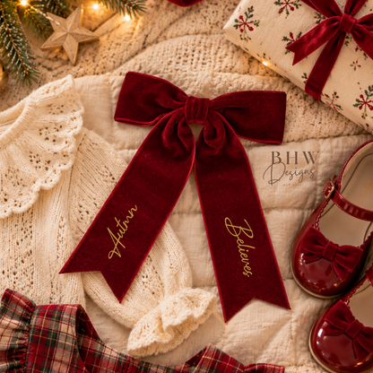 Personalised Red Velvet Hair Bow
