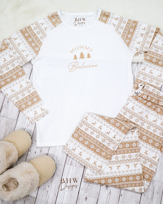 Women's Personalised Beige Fair Isle Pyjamas