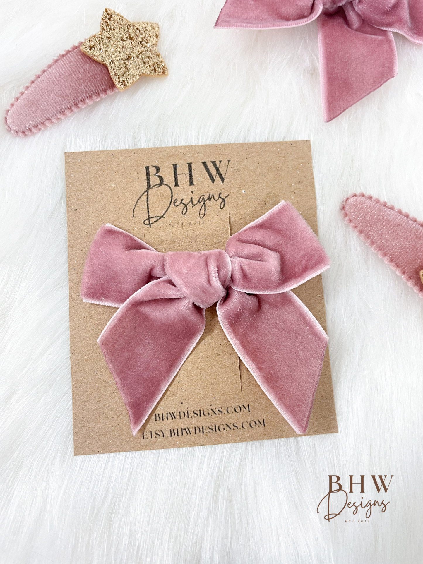Pink Velvet Hair Bow Set