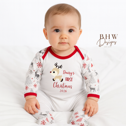 Personalised First Christmas 2026 Reindeer Bodysuit