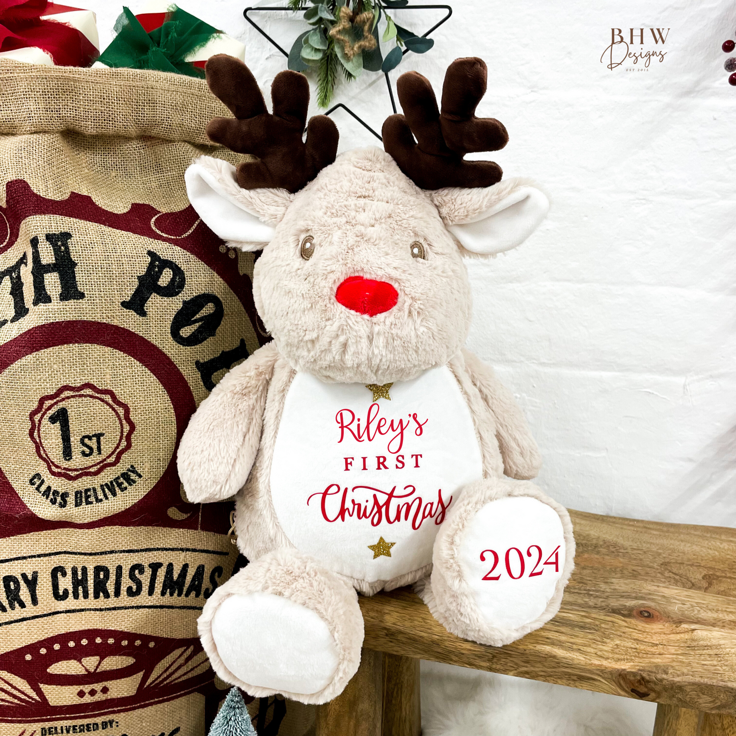 Personalised First Christmas 2025 Reindeer Large Teddy