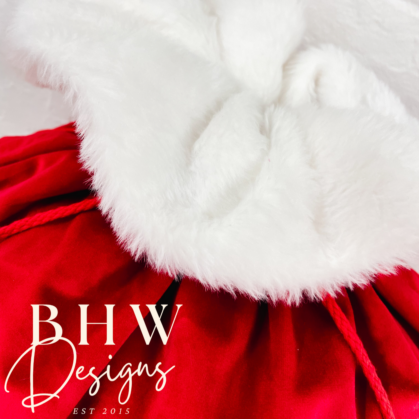 Close-up of a red and white Santa sack