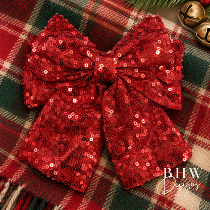 Large Red Sequin Hair Bow