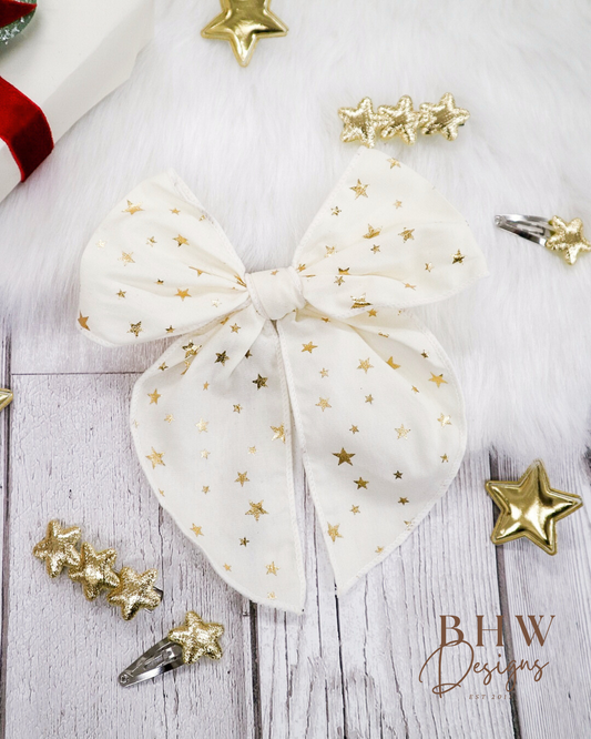 Large Cream Star Hair Bow