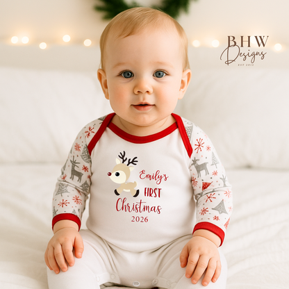 Personalised First Christmas 2026 Reindeer Bodysuit