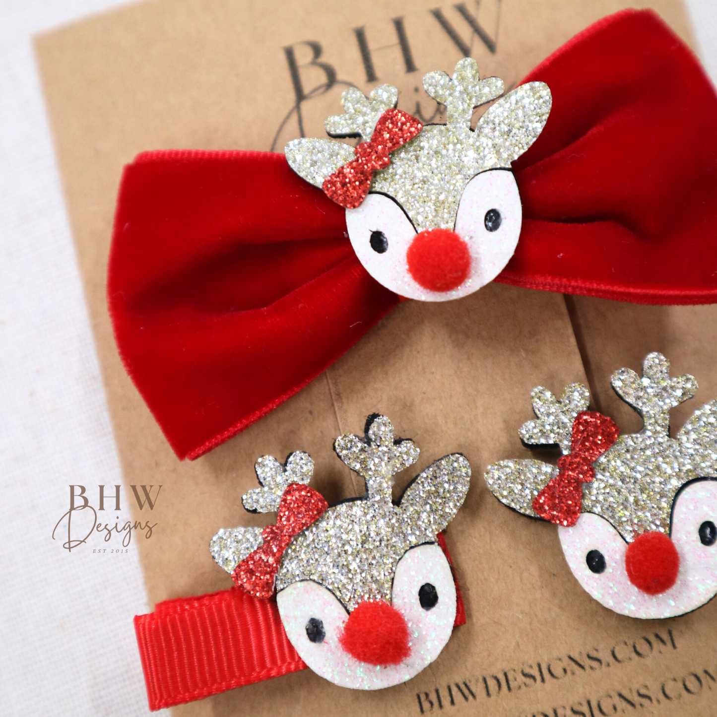 Reindeer Red Bow & Clip Set