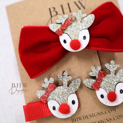 Reindeer Red Bow & Clip Set