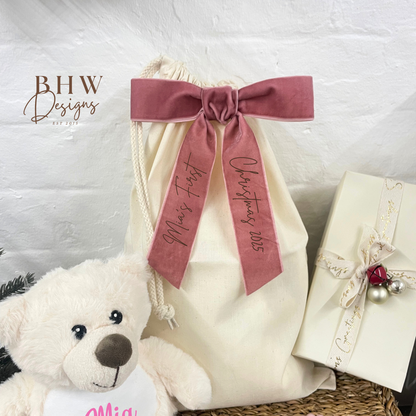 Velvet First Christmas Bow - Dusky Pink