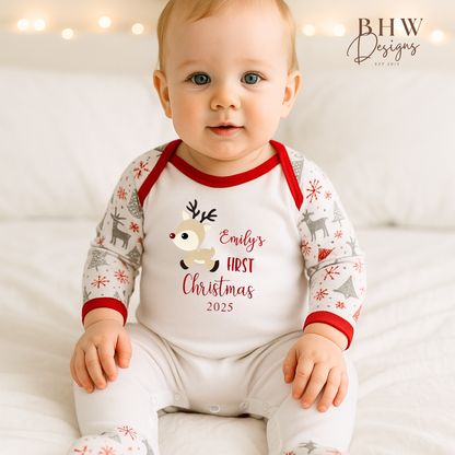 Personalised First Christmas 2025 Reindeer Bodysuit