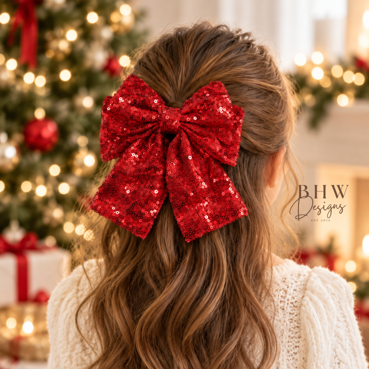 Large Red Sequin Hair Bow