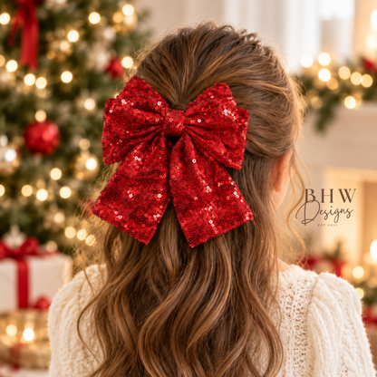 Large Red Sequin Hair Bow