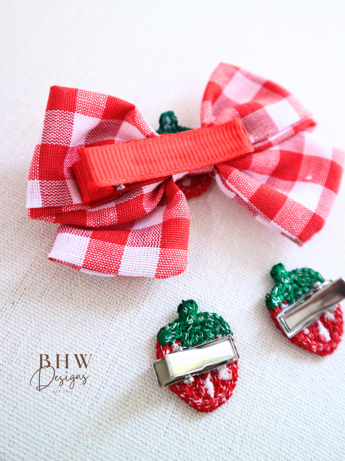Girl's Strawberry Check Hair bow Set