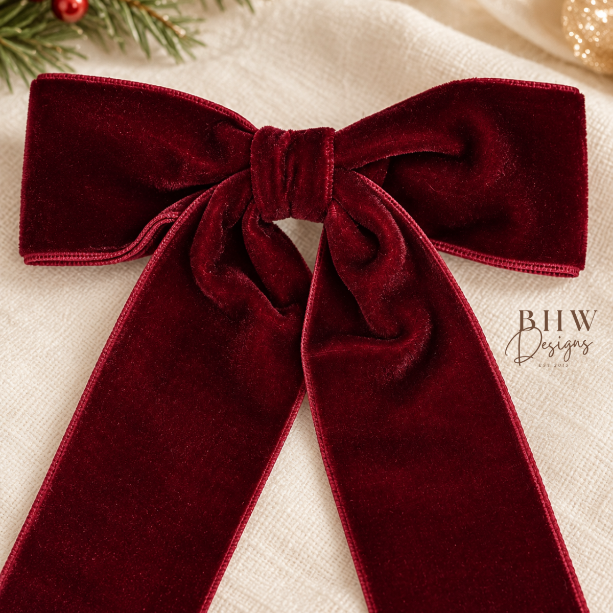 Personalised Red Velvet Hair Bow