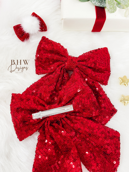 Large Red Sequin Hair Bow