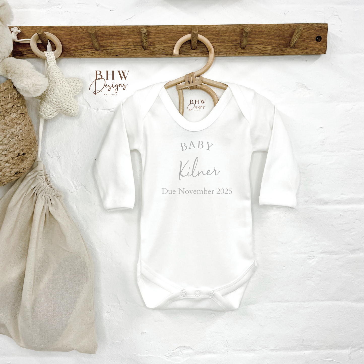 Personalised Baby Due Date Surname Bodysuit