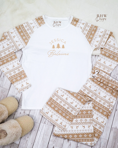 Women's Personalised Beige Fair Isle Pyjamas